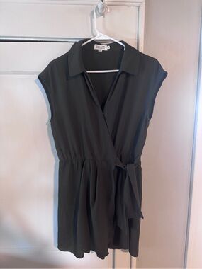 Molly Bracken Dark Olive Collared Wrap Romper